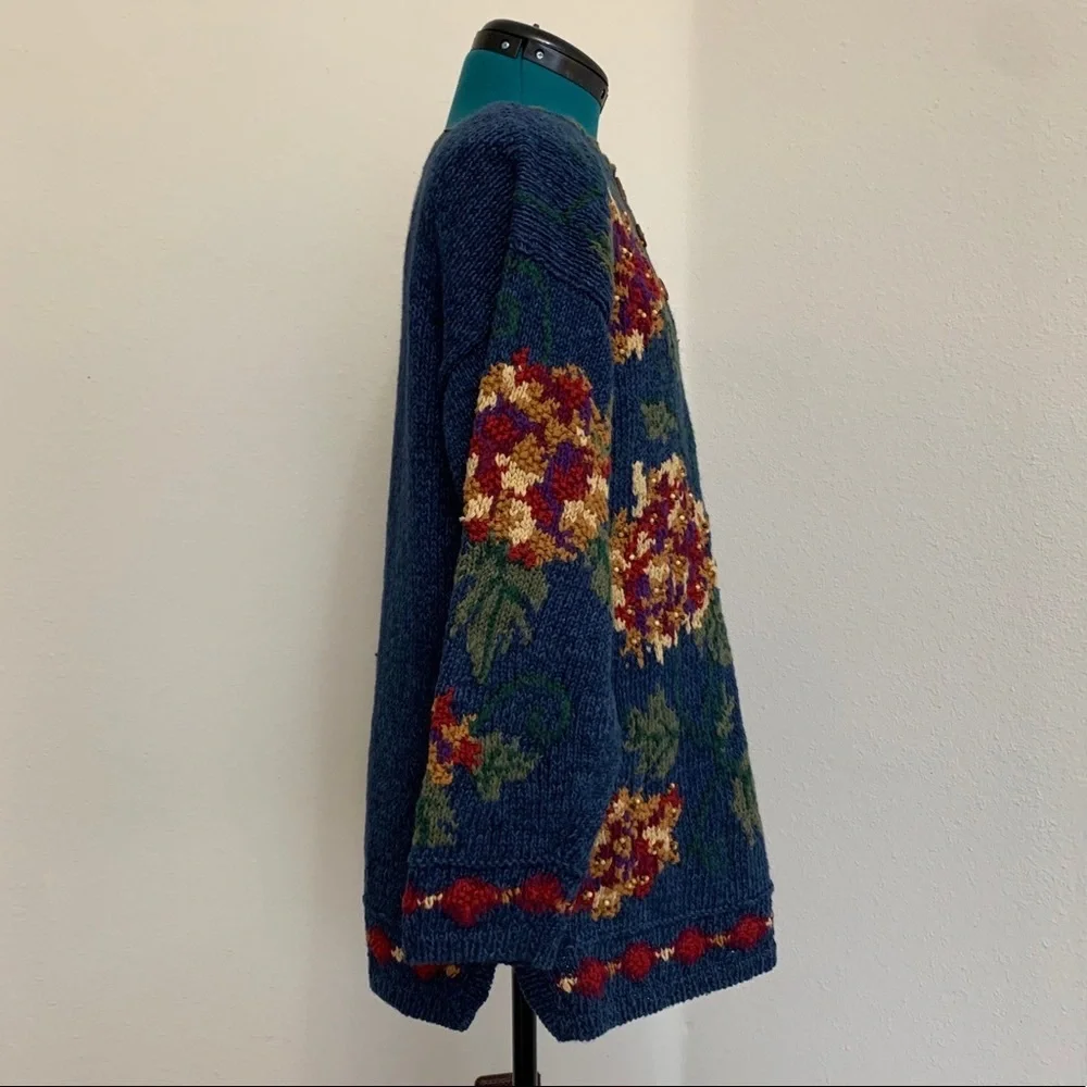 Hand Knit Ivy Vintage Embellished Tunic Sweater, grandma core, cottagecore, M - Picture 5 of 16